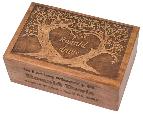 The Maryam Crafts Personalized Handmade Wooden Box Funeral Cremation Urns for Human Ashes Adult Large - Burial Urns for Columbarium - Tree of Life Flying Bird