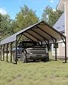 GarveeLife 12x20 ft Metal Carport, Reinforced Frame and Steel Roof for All-Weather Use, Permanent Shelter for Bass Boats, Full-Sized Pickup Trucks, and Tractors