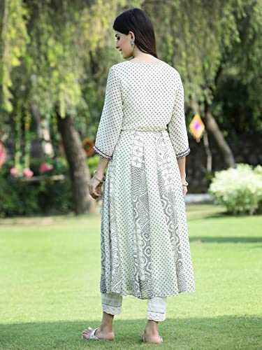 Image of Juniper Women's Black Georgette Printed Anarkali Kurta