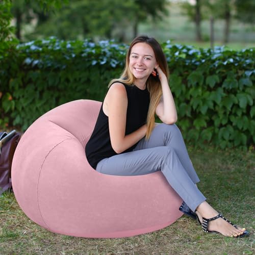 Image of Realspring Inflatable Bean Bag Chairs Outdoor Blow up Camping Chairs Inflatable Lazy Sofa Folding Portable Bean Bag Loungers Couch for Movie Night(Light Pink,2 Pcs)