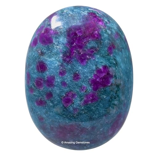 Image of Amazing Gemstone Ruby in Kyanite Palm Stone - Massage Worry Stone for Natural Body Chakra Balancing, Reiki Healing and Crystal Grid