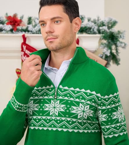 Belovecol Ugly Chirstmas Mens Quarter Zip Up Sweaters Mock Neck Slim Fit Polo Pullover Sweater Tops2