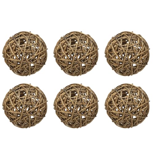 sourcing map 6 Pcs Wicker Rattan Balls 3.1 Inch Rattan Decorative Balls Vase Fillers for Wedding Party Centerpiece Bowls Home Decoration, Gold