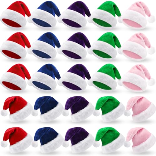Image of Vicenpal 20 Pcs Santa Hats Bulk Plush Christmas Hats for Adults Women Men Holiday Party Costume(Multicolor)