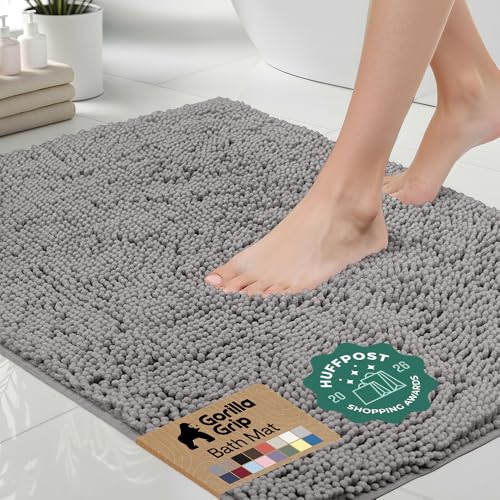 GORILLA GRIP Bath Rug Mat, Thick Soft Absorbent Chenille, Quick Dry Microfiber Mats, Rubber Backing,...