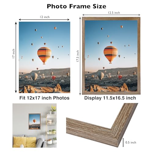 Image of JCJMY 12x17 Picture Frame Rustic Brown for Wall Hanging, Wall Mounting Horizontally or Vertically, 12 x 17 Wall Gallery Poster Photo Frame with Shatter Resistant Plexiglass,Rustic Brown