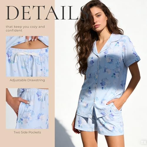 Image of LYCY Womens Pajamas Set Floral Print, Soft Pajamas for Women Shorts Set, Summer Button Down 2 piece Women Pjs