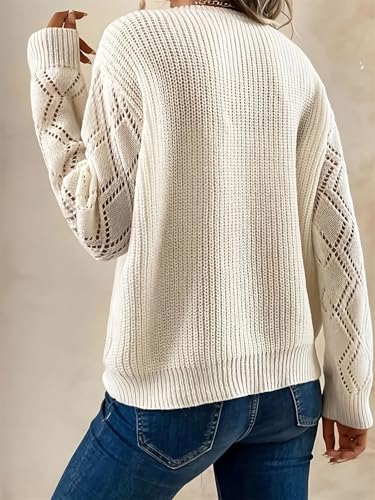 Women’s Hollow Out V-Neck Sweater – Long Sleeve Casual Knitwear for Spring Winter, Soft Pullover Jumper3