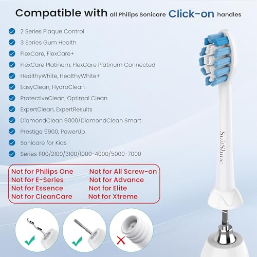 replacement toothbrush heads compatible with philips sonicare and more click-on handles 8 pack white
