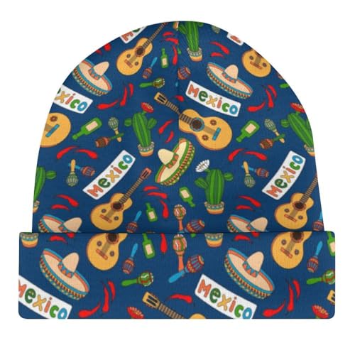 Mexican Cactus Pattern Kids Beanie Hat for for Girls Boys Children Cap Winter Knitted Chemo Cancer Headwear Accessories Gifts Decoration Black4