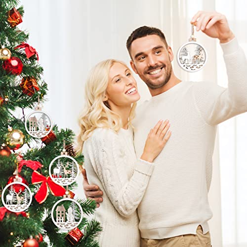 Uflashmi Reindeer Ornaments For Christmas Tree Decorations, Glitter Farmhouse Rustic Wood Ornaments Sets For Christmas Tree, White Deer And Snowman Xmas Tree Ornaments Vintage, 6Pcs #TOP5