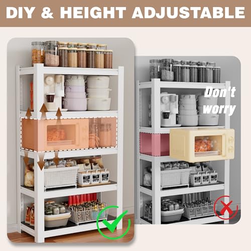 Image of WORKPRO House 5-Tier Shelving Unit, 3000lbs Adjustable Storage Shelves, Boltless Book Shelf, Shelf Organizer for Kitchen, Living Room, Bathroom, Wood Grain Pattern, Waterproof Board, 24-1 /10 inchW, White