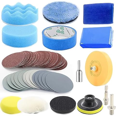 49pcs 3Inch Sanding Discs Include 40-7000# Drill Polishing Kit Buffer Sanding Attachment Car Headlight Restoration Kit with Eraser Wheel, Adhesive Remover, Decal Remover for Automotive Car Sticker Cover