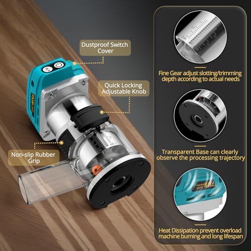 AMTOVL Cordless Wood Router - 21V 3.0Ah Dual Battery, 30000RPM Brushless Motor, 6-Speed Adjustable Trimming Tool with 15 Router Bits & LED Light - Ideal for Woodworking, DIY & Professionals 5 AMTOVL Cordless Wood Router - 21V 3.0Ah Dual Battery, 30000RPM Brushless Motor, 6-Speed Adjustable Trimming Tool with 15 Router Bits & LED Light - Ideal for Woodworking, DIY & Professionals - Image 5