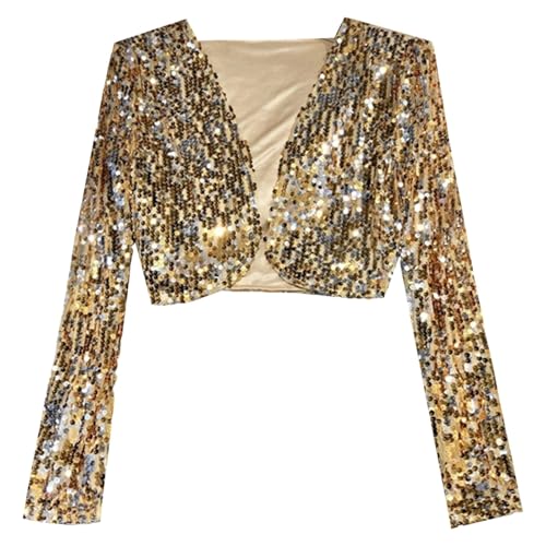 Chaleco corto con lentejuelas negro brillante para moda escénica y fiestas