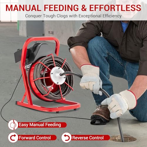 75FT x 1/2in Drain Cleaner Machine, 400W Electric Drain Snake with 6 Cutters & Foot Switch for 1" to 4" Pipes, Heavy Duty Sewer Auger for Sinks, Toilets, Showers