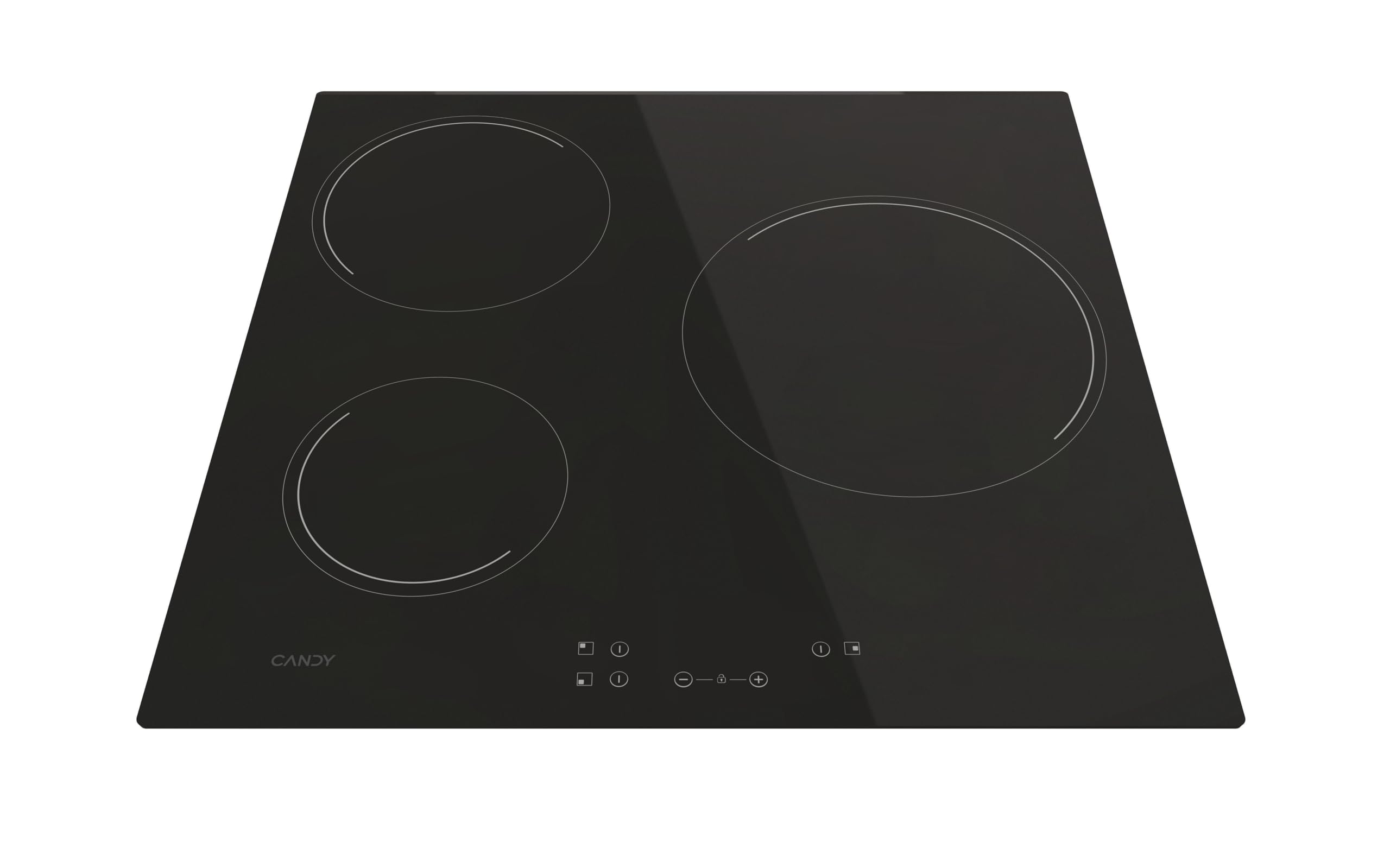 Candy Timeless CH63CC, Vitrocerámica, Tres Zonas, Fuego Grande 25CM, Ancho 59CM, 10 Niveles de Potencia, 5500W, Mandos Centrales, Bloqueo Seguridad, Alerta Sobrecalentamiento y Derrames, Negro