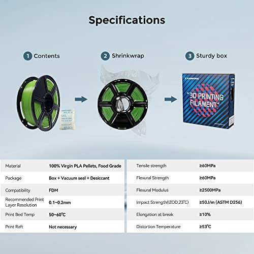 Image of FLASHFORGE 3D Printer Filament, PLA PRO Filament 1.75mm, 1KG Spool (2.2lbs), Dimensional Accuracy + /- 0.02mm for FDM 3D Printers, Better Tenacity & No Knotting (Green)