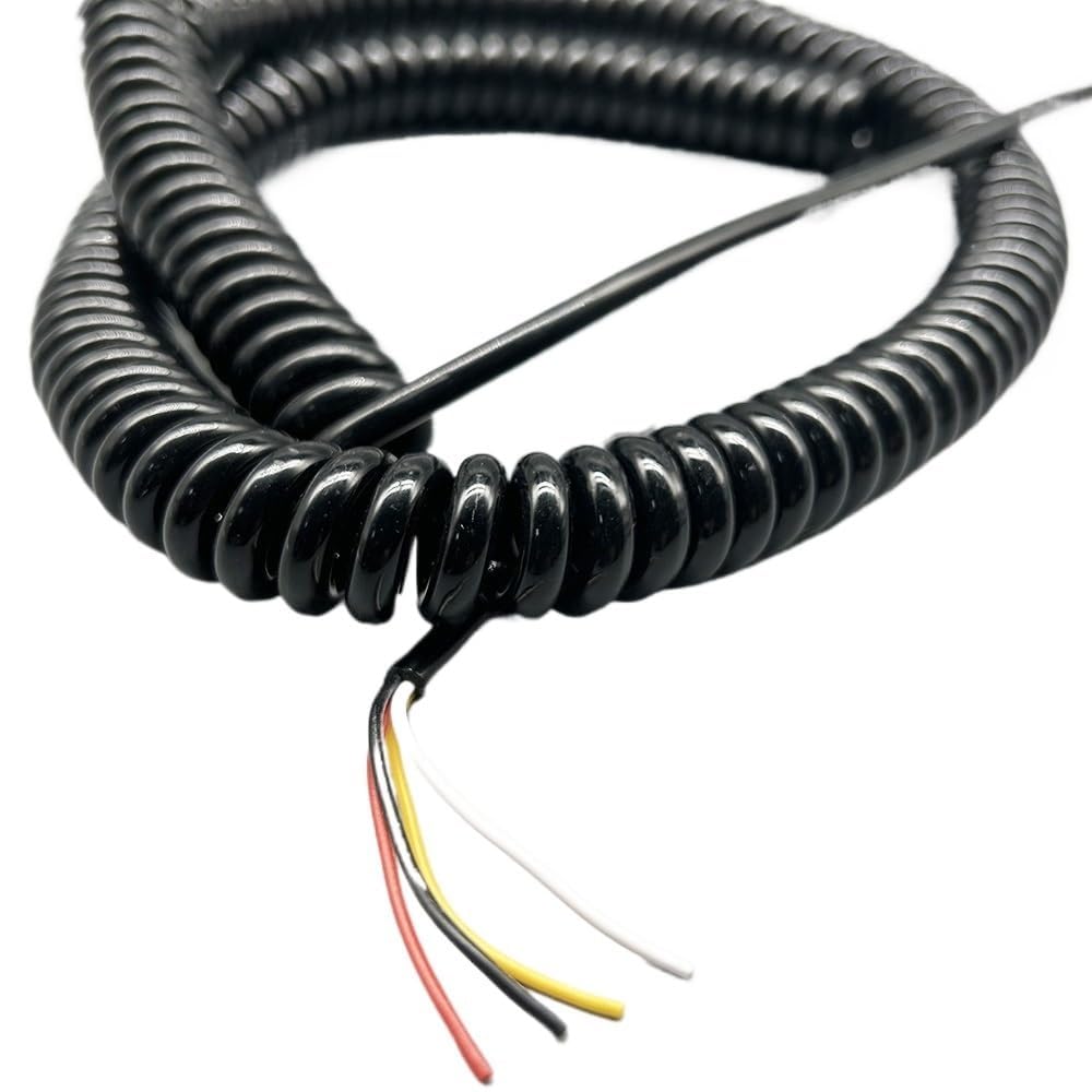 BDAYEK Spring Spiral Cable Coiled cable 20AWG Black Spiral Cable Spring Cold Resistant Power 4 Wire Cord Retractable Coil(Stretch 1.25 Meters)