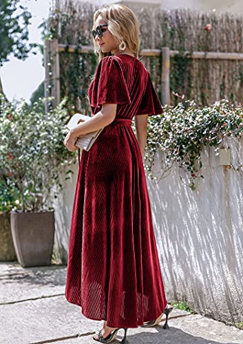 Image of BerryGo Women's Velvet V Neck Wrap Semi Formal Dress Cocktail Party Maxi Dress for Wedding Guest