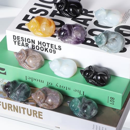 Figura de gato durmiendo en piedra Rainbow Fluorite 2 pulgadas miniatura 6