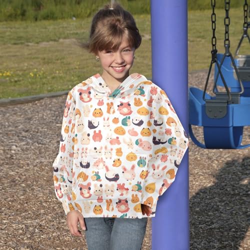 Cute Animals Seamless Pattern Unisex Kids Sweatshirt Fashion Athletic Hoodie with Kangaroo Pocket4