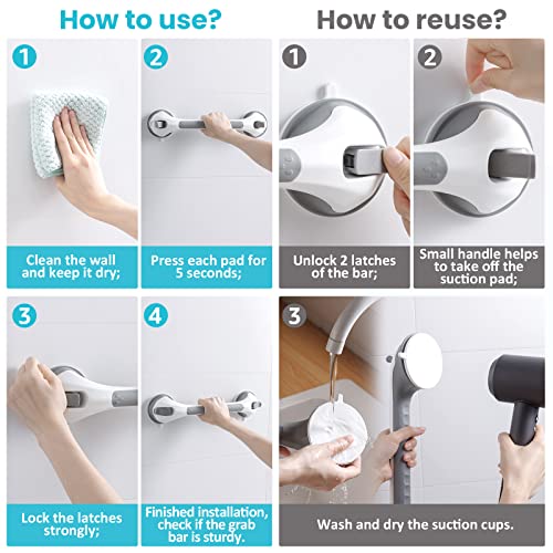 Taili Shower Grab Bar Suction Cup Grab Bars For Bathtubs And Showers, Removable Shower Handle Heavy Duty Safety Grip For Seniors And Elderly, Strong Shower Handrails No Drilling Waterproof, Gray #TOP6
