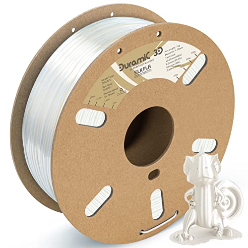 Image of DURAMIC 3D Silk PLA Filament Pure Shinny High Gloss Finish 1.75mm | 3D Printing Filament with Cardboard Spool,No-Tangling Neatly Wound Dimensional Accuracy 99% + /- 0.03mm 1KG Silk White