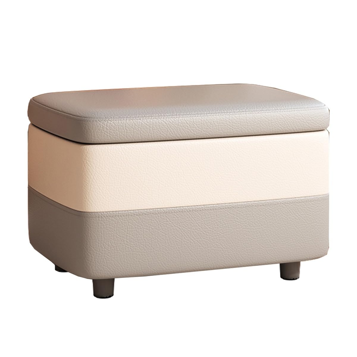 GDMDPTE Stylish Grey Storage Stool with Wood Legs - Upholstered Pouf for Living Room Entryway & Bedroom - Small Footrest & Shoe Storage Solution