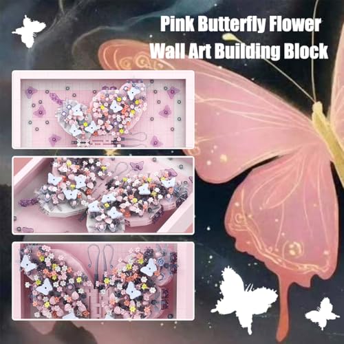 Wall Art Pink Butterfly Flower Building Blocks Set; A Wall Decor Set for Adults Who Love Creative Hobbies(2000+ Pieces) Toys Gifts for Kid and Adult