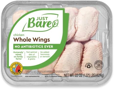 Just Bare All Natural Fresh Chicken Whole Wings | Antibiotic Free | Bone-In | 1.375 LB