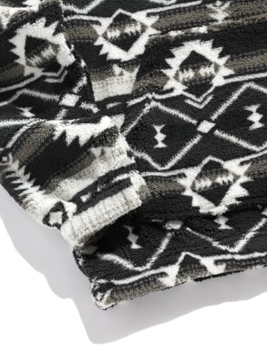 Image of ZAFUL Men 1 /4 Zipper Ethnic Aztec Fleece Unisex Winter Sweatshirt Tops 2026 | Funnel Neck Fluffy Polar Fleece Faux Sherpa Soft Thermal Pullover Kangaroo Pocket Jacket Hoodie Tops