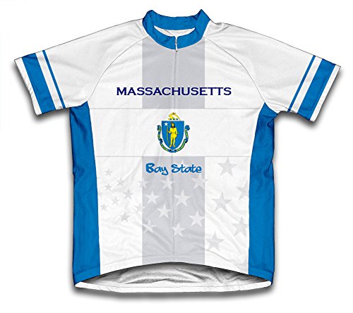 ScudoPro Massachusetts Flag Short Sleeve Cycling Jersey for Men - Size L