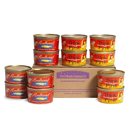 Mixed NO SALT ADDED Redhead Wild Sockeye & Think Pink Wild Pink Salmon 12 pack-7.5oz cans