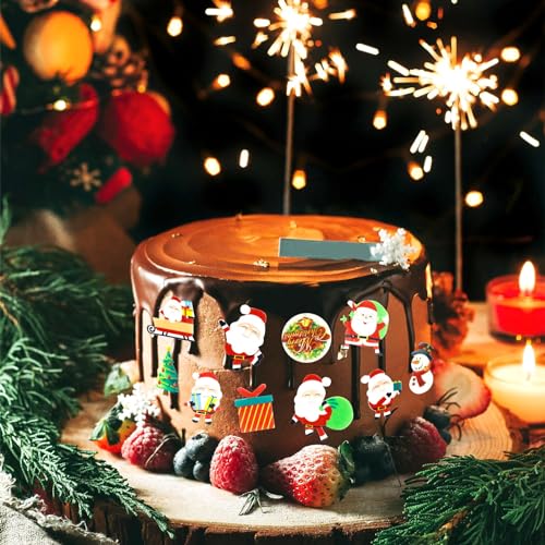 60 Stück Weihnachten Essbare Tortendeko, Zucker Dekoration, Kuchen Deko, Streudeko, Backzubehör für Cupcakes, Muffins, Schokolade, Süßigkeiten, Eis