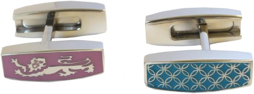 Lion Tonneau Folding Cufflinks Inlaid with Enamel Design By Thompson London