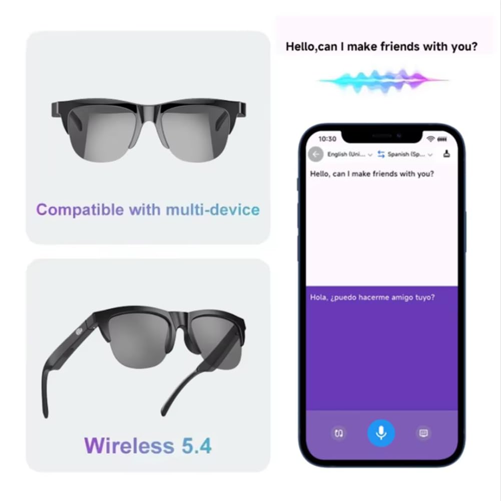 Okulary inteligentne IP4 AI Translation, słuchawki Bluetooth, soczewki ochronne UV, okulary przeciwsłoneczne do uprawiania sportów na świeżym powietrzu