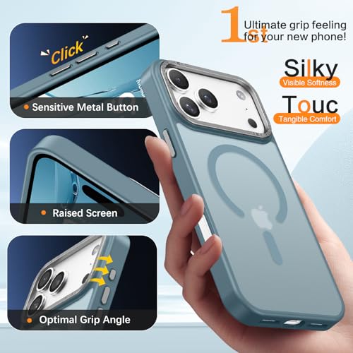 Image of YINLAI for iPhone 17 Pro Max Case 6.9-inch,Magnetic Compatible with MagSafe, Slim Matte Anti-Fingerprint, Shockproof Full Body Military Grade Protection for iPhone 17 Pro Max Cover, Gray Blue
