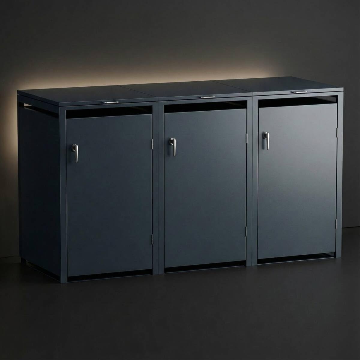 Metzler Indirekte LED-Beleuchtung für alle dreier Mülltonnenboxen - Metzler LED Streifen für Mülltonnenverkleidung für 3 Tonnen
