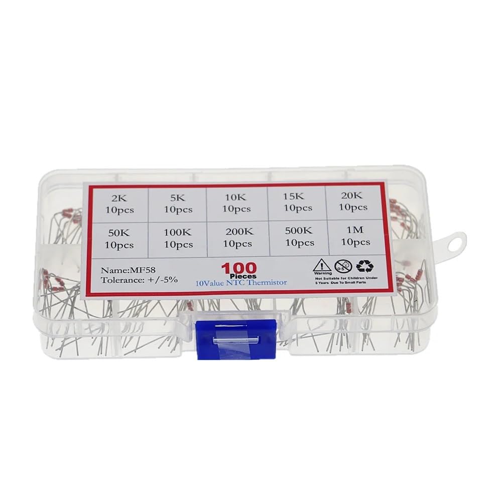 100Pcs/Box 10value Thermistor Resistor Kit NTC-MF58 2K 5K 10K 15K 20K 50K 100K 200K 500K 1M Temperature sensor +/-5% 3950B CZAOINCU