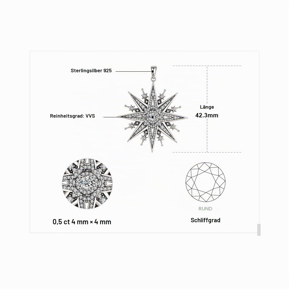 JewelryPalace Gothik Vintage Kette Anhänger 45CM, Polaris Kette mit Zirkonia Stein Halskette Damen Silber 925 Collier Damen Ketten Mädchen, Halskette mit Stern für Frauen Geschenke