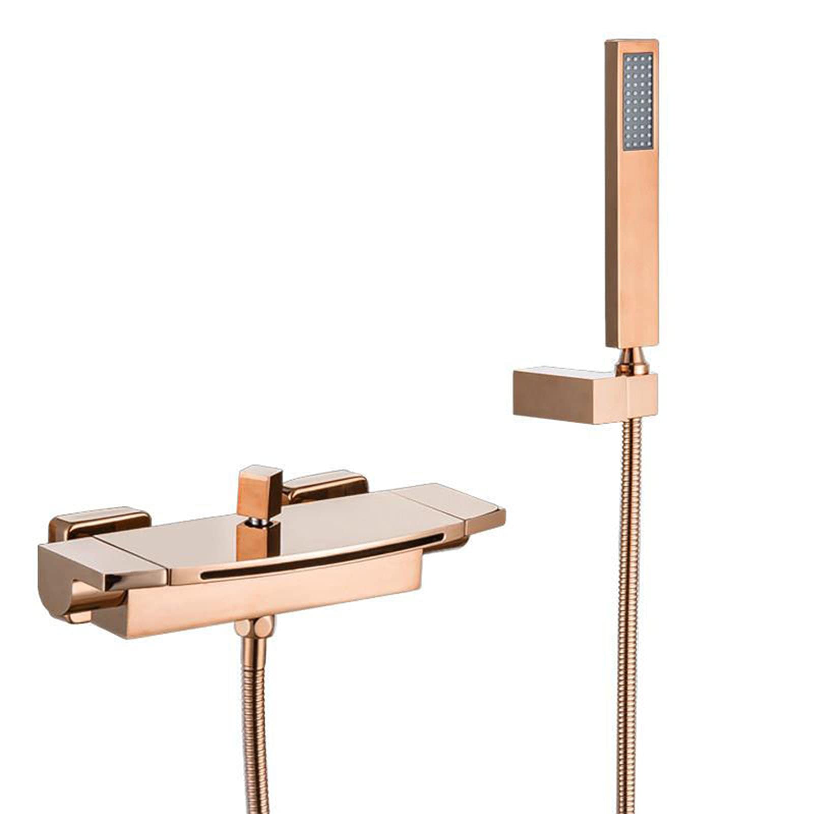 Bateria wannowa wodospadu, nowoczesna bateria wannowa z prysznicem ręcznym, pojedynczy uchwyt ścienny bateria wannowa, mosiężna bateria wannowa bateria prysznicowa,Rose gold