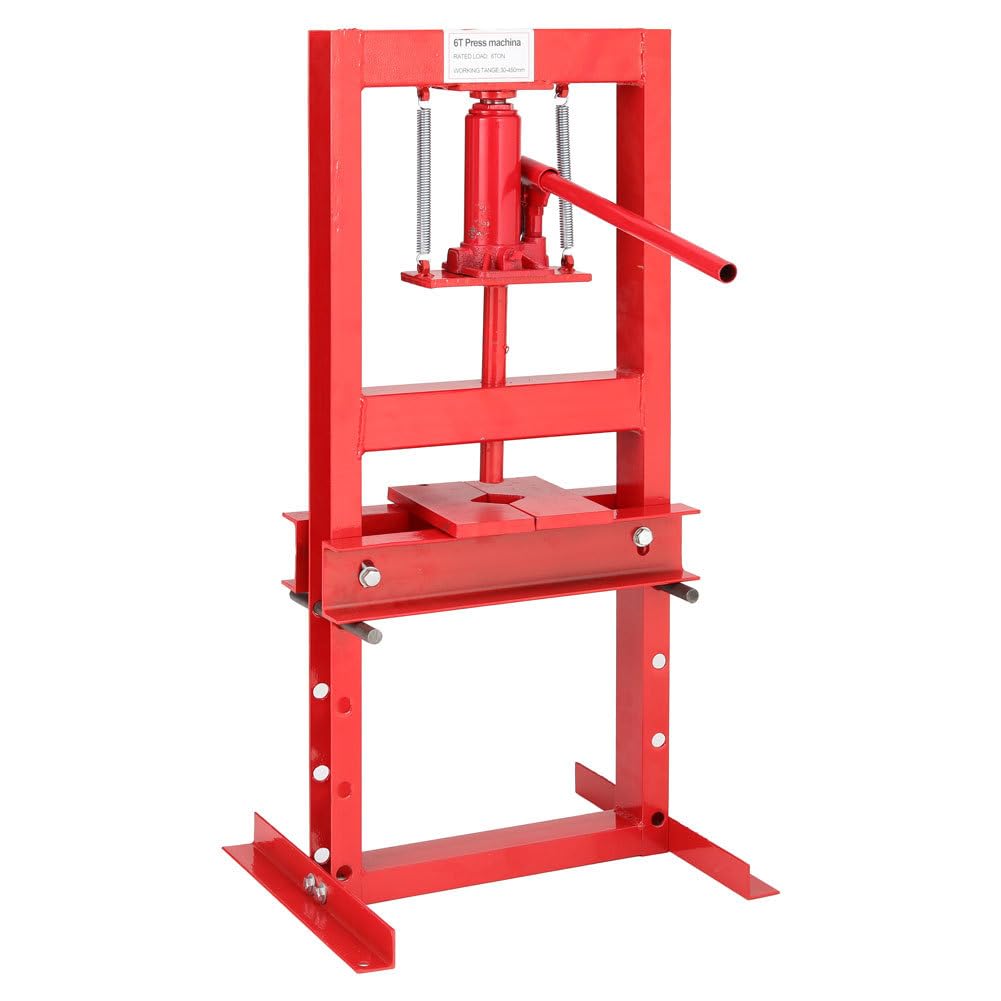 6 Ton Hydraulic Press, Hydraulic Floor Workshop Press, Height Adjustable, Up to 450mm Working Range, Heavy Duty Standing Press for Workshop Garage(Red)