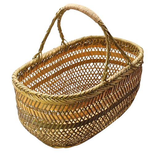 Ciieeo Bamboo Wicker Shopping Basket with Handle