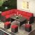 U-MAX Outdoor Patio Furniture Set,7 Piece Patio Sectional Sofa Set with Dining Table All-Weather Wicker Patio Conversation Sets(Brown Rattan & Red Cushion)