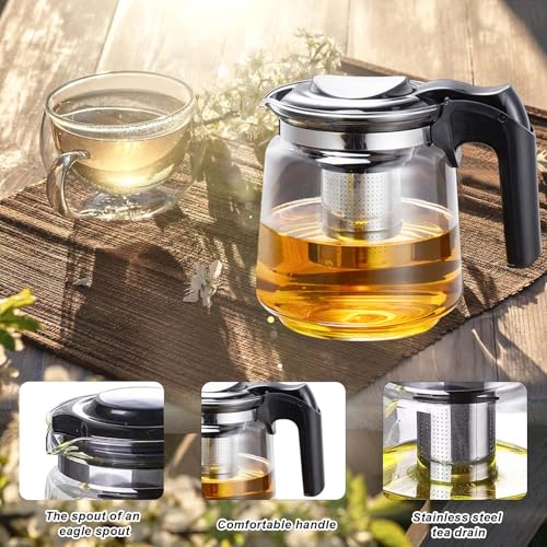 Miniatura 5 de Tetera De Cristal De Alta Calidad, 1,5 Litros, Con Tapa Y Colador, Filtro De Acero Inoxidable, Jarra De Cristal Para Preparar Té A Granel