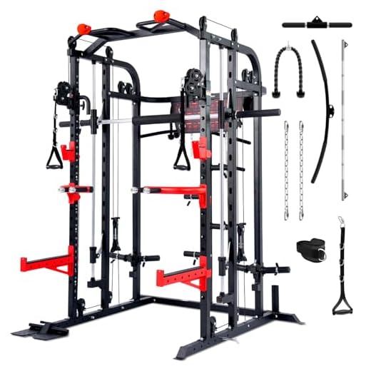 Sportstech SXM150 Smith Machine für Zuhause, Power Rack mit Kabelzug, Klimmzug, Langhantelstange, Bankdrücken, Multipresse, für Gewichtsscheiben, Kraftstation inkl. Griffe, Multifunktional, Home Gym