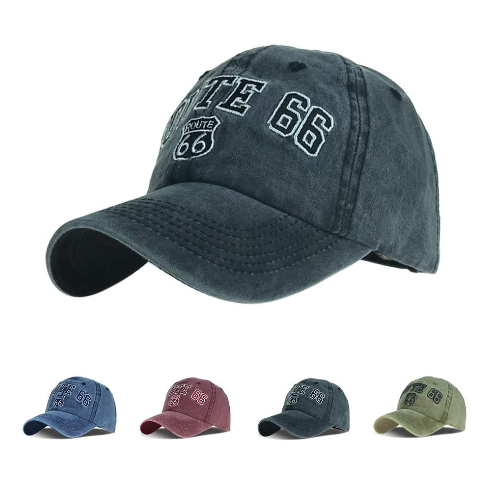 US Route 66 Vintage 100 Percent Cotton Cap Hat-Breathable Ball Cap Baseball Cap Adjustable Size for Men and Women