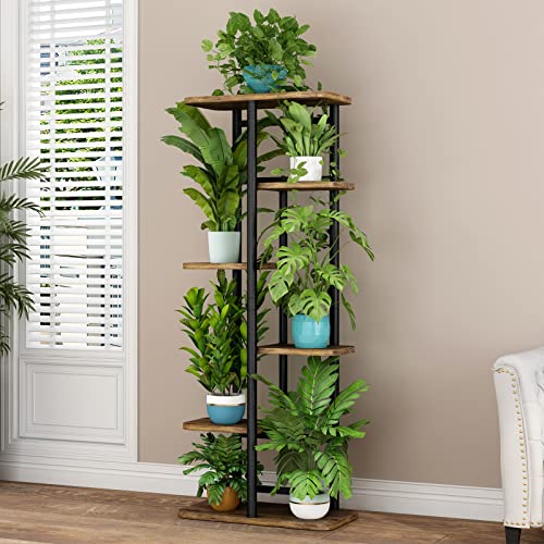 Image of LINZINAR Plant Stand 6 Tier 7 Plant Multiple Flower Rack Holder Shelves Rack Storage Organizer Display Indoor Planter for Balcony Bedroom Patio Garden Living Room, Black