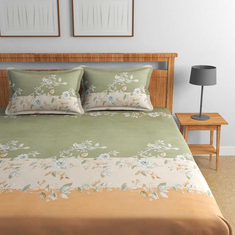 Image of Florida Polycotton Bedsheet (Rose OliveGreen, Super King)
